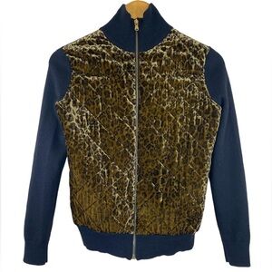 Lauren Ralph Lauren Leopard-Printed Quilted Velvet Velour Black Wool Jacket Sz S